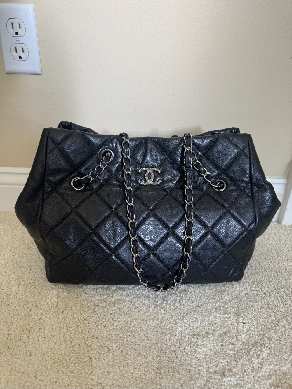 Chanel Black Brilliant Cells Quilted Leather Tote